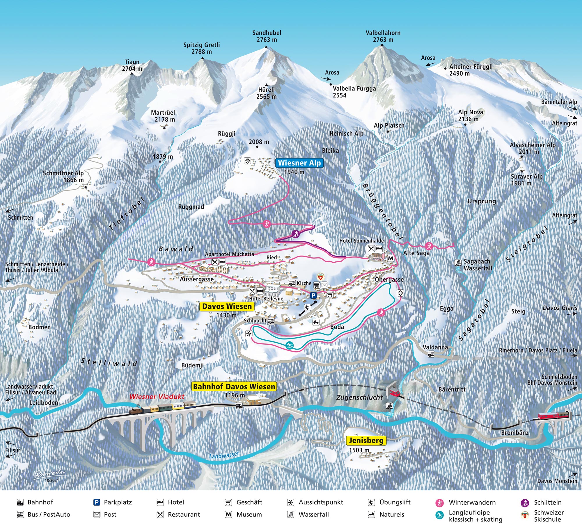 Davos Wiesen Winter Karte