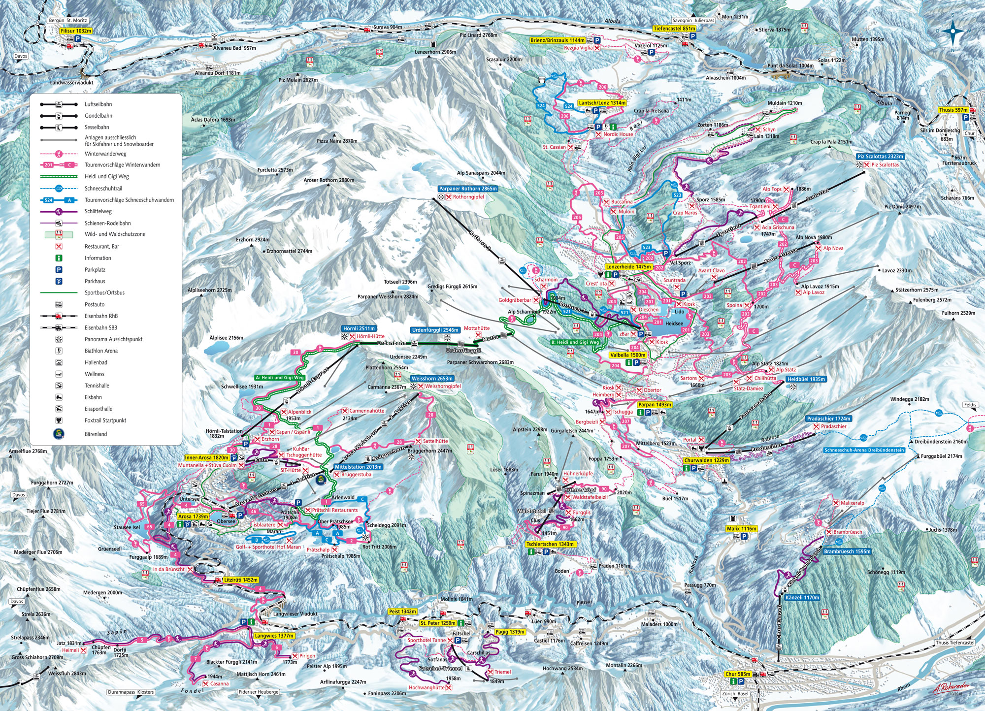 Arosa Lenzerheide Region Winter Sports Trail Map
