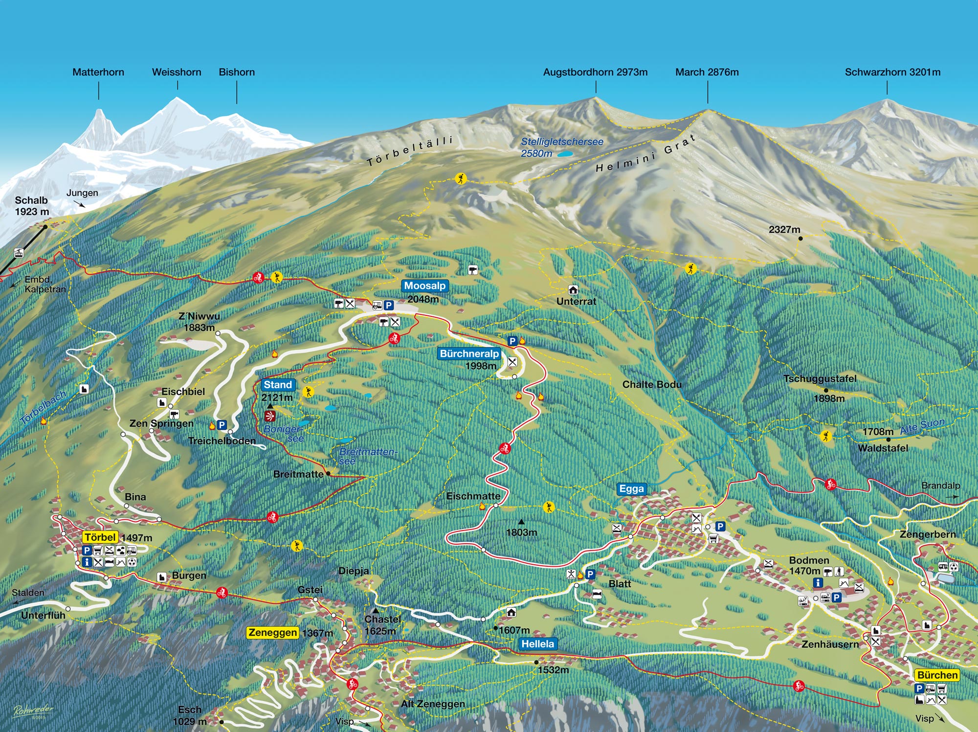 Buerchen Moosalp Sommer Wandern Karte Trail Map