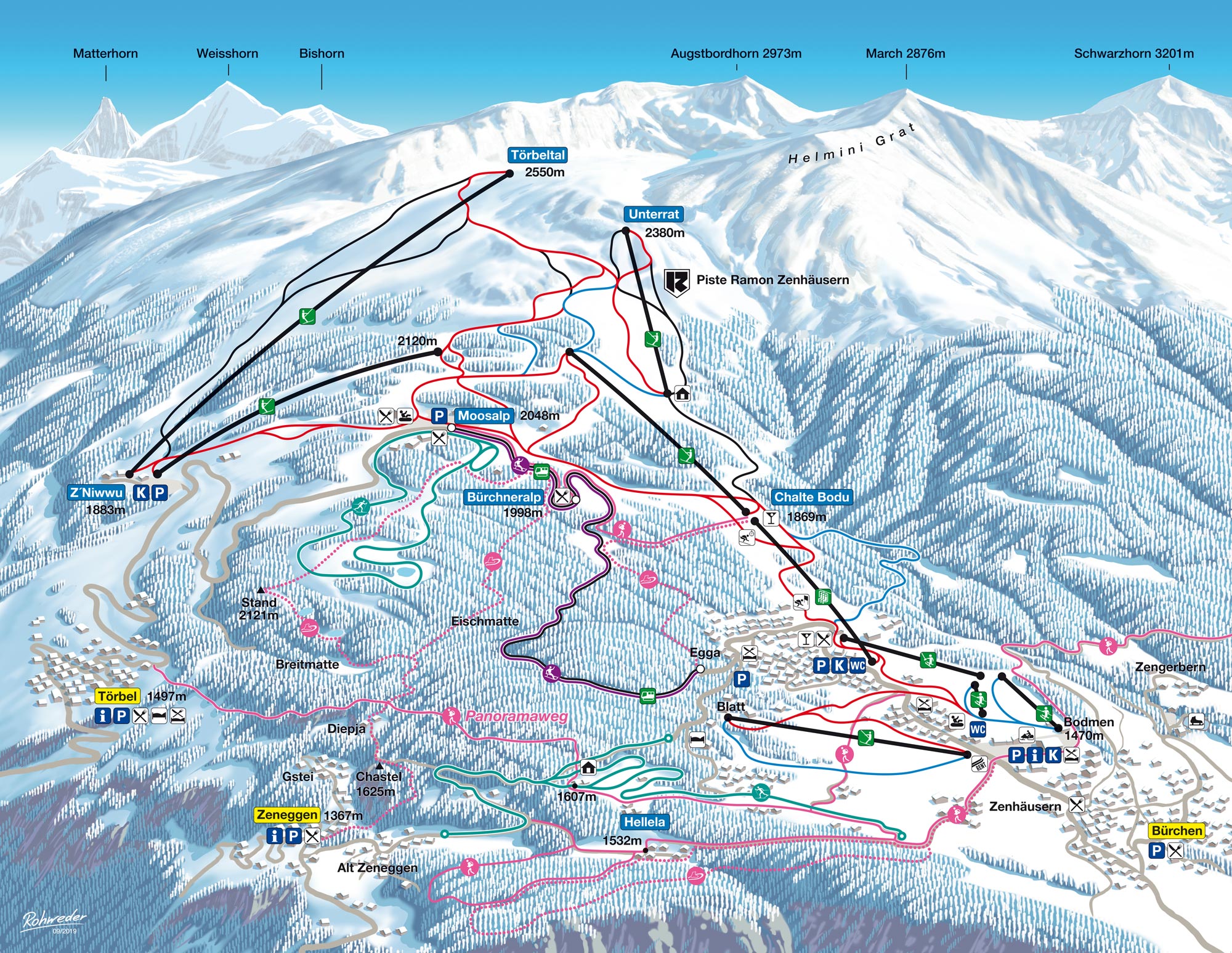 Buerchen Moosalp Winter Pistenplan Ski Trail Map