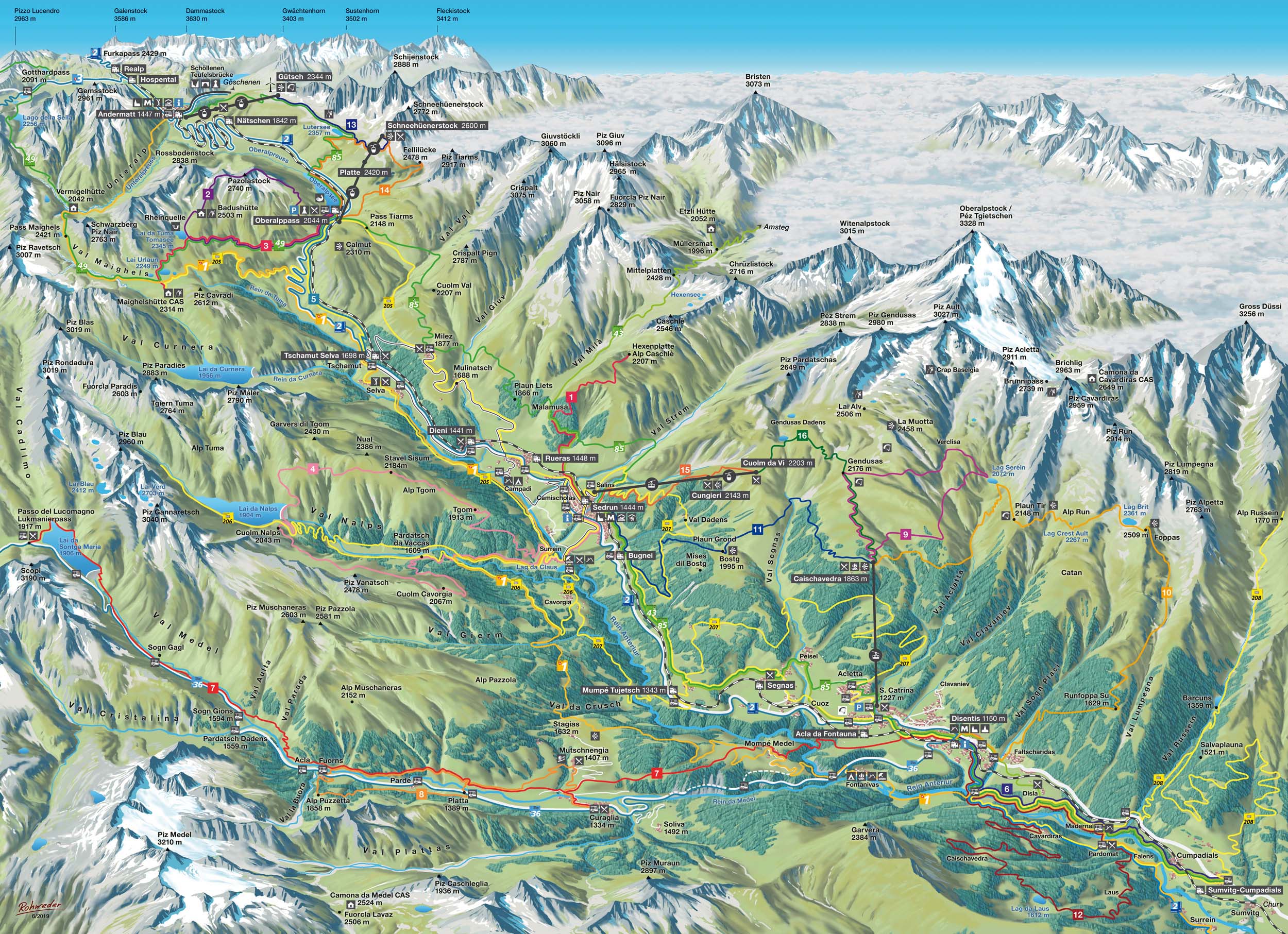 Disentis Sedrun Graubünden Sommer Karte