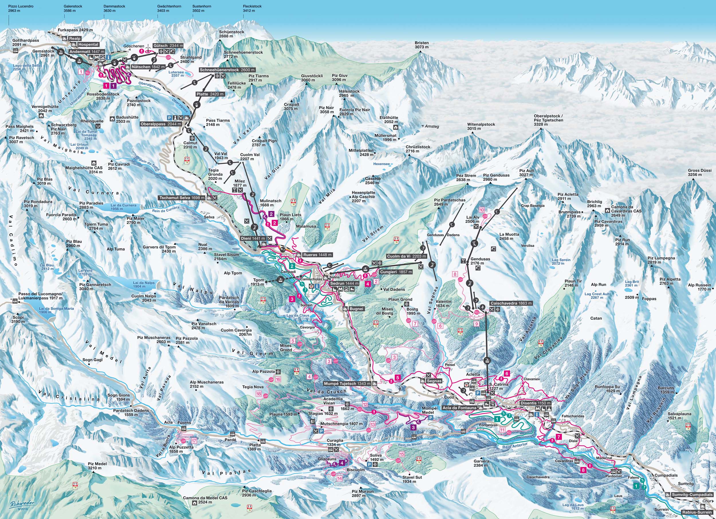 Disentis Sedrun Graubünden Winter Karte