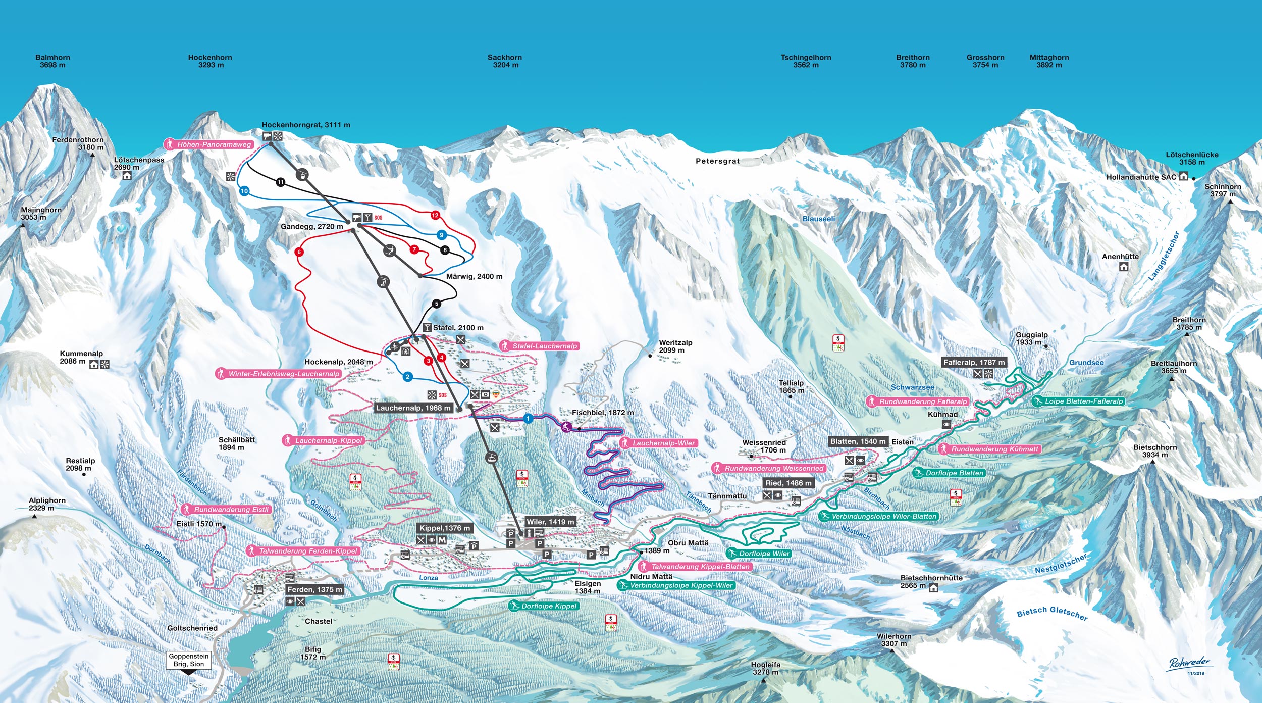 Loetschental Winter Pistenplan Winter Sport Karte Ski Map