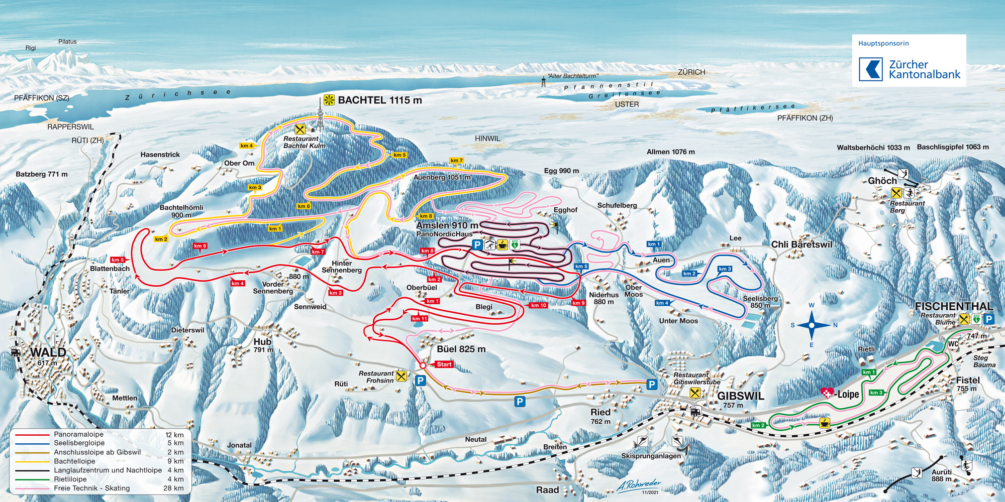 Bachtel Rietli Loipen Langlauf Panorama Karte