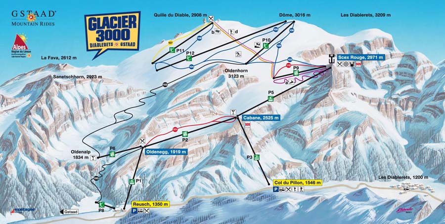 Plan des pistes Glacier3000, Der Pistenplan von Gstaad Mountain Rides