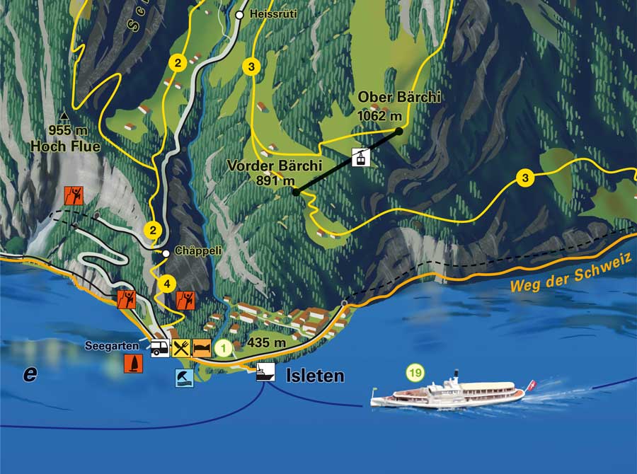 Isleten - Wander-Panorama-Karte vom Isenthal am Urnersee im Herzen der Schweiz